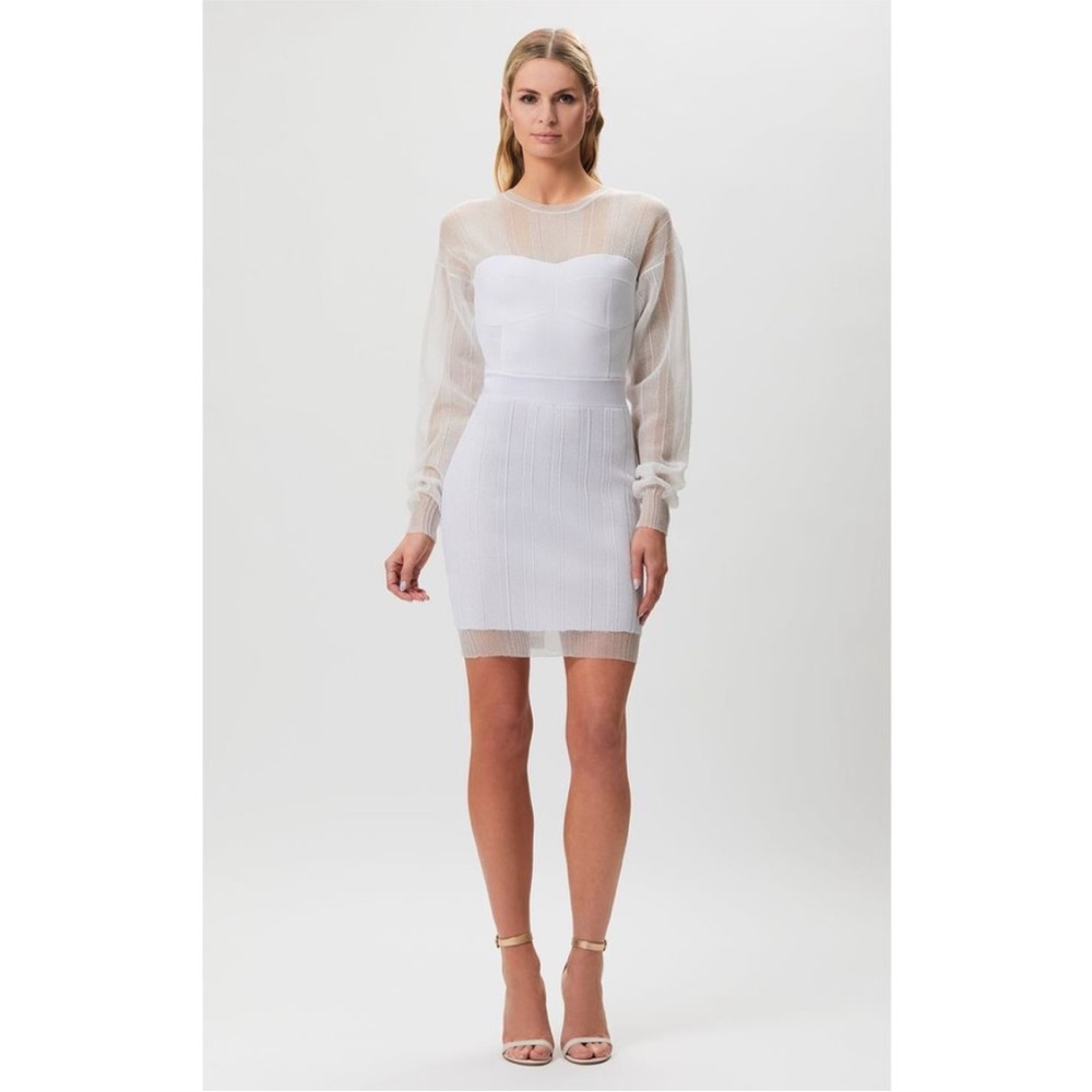 Herve Leger Delicate Ribbed Sheer Panel Bodycon Minidress